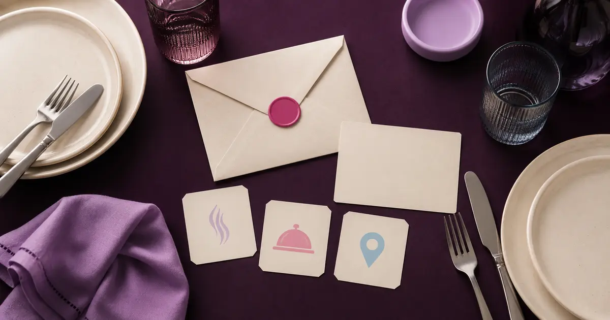 Mesa preparada con sobre y pistas para regalar una cena sorpresa