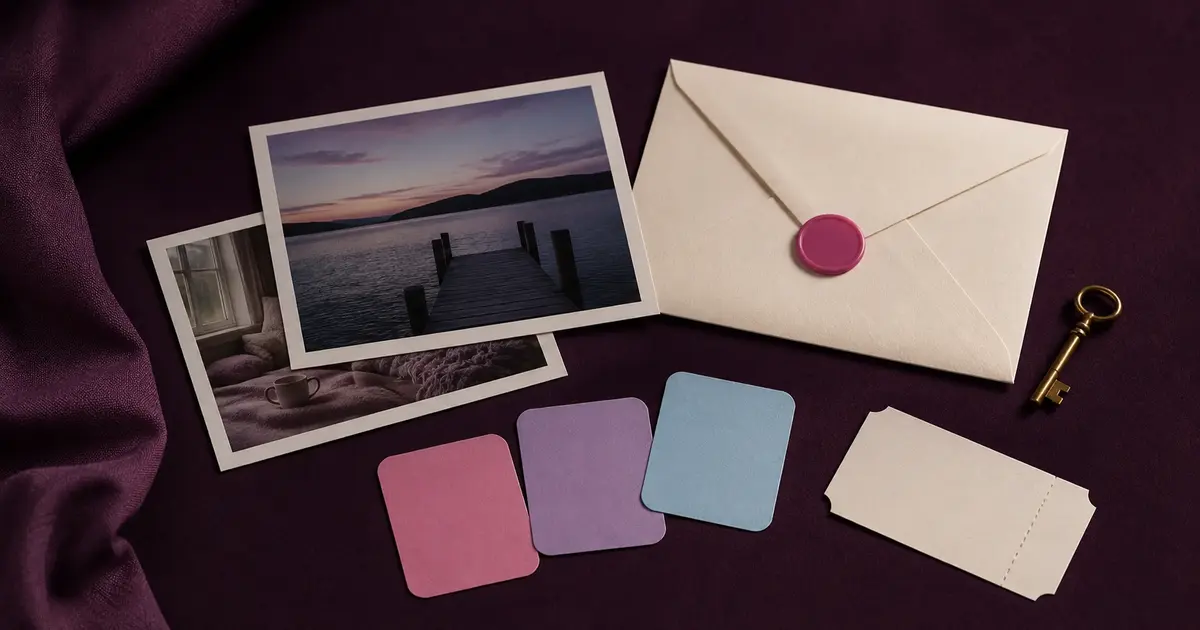 Fotografías, sobre y pistas para preparar una sorpresa de regalo en pareja