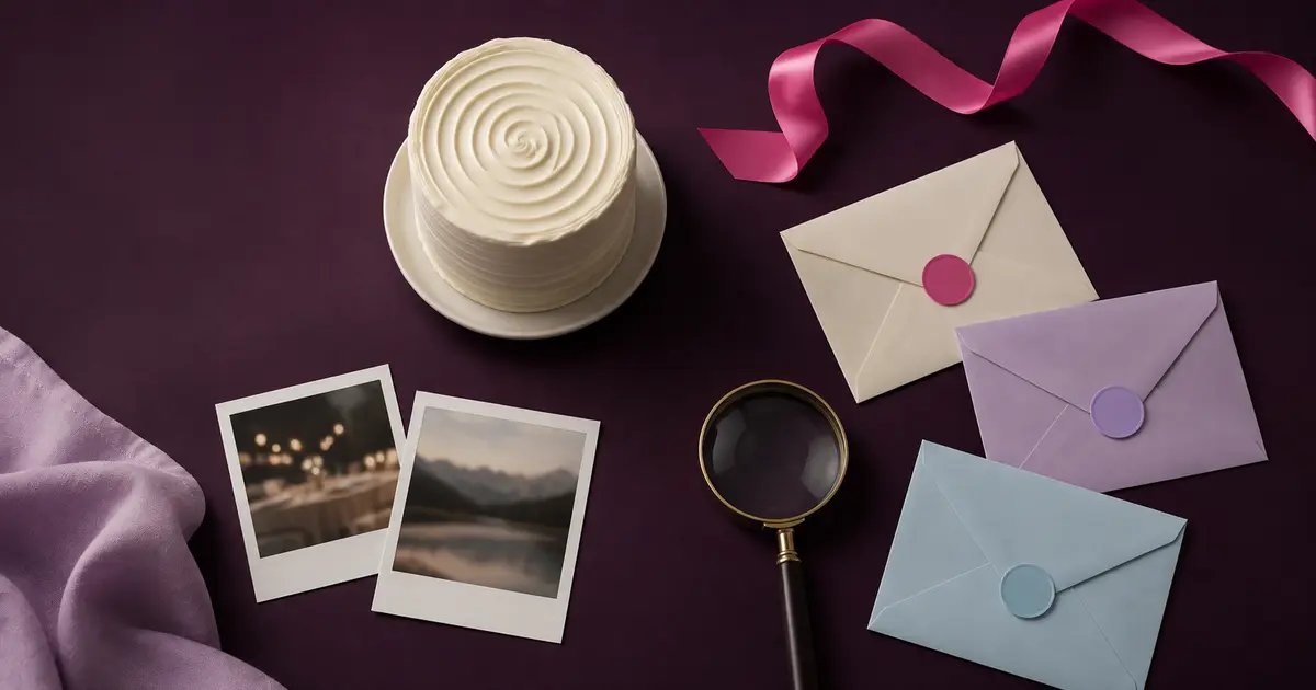 Preparativos con fotografías, sobres y pistas para una sorpresa de cumpleaños original